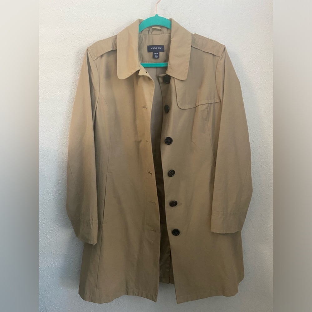 NWOT Lands End Khaki Trench Coat Cotton Blend Women’s Size MP/10-12 Lightweight